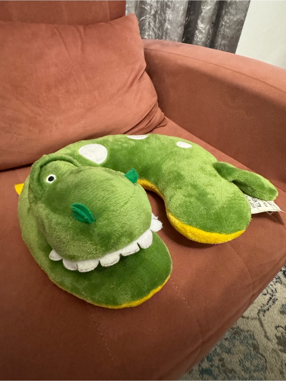 Plush Green Dinosaur Neck Pillow for Kids - Cute Travel Buddy - Picture 2 of 3